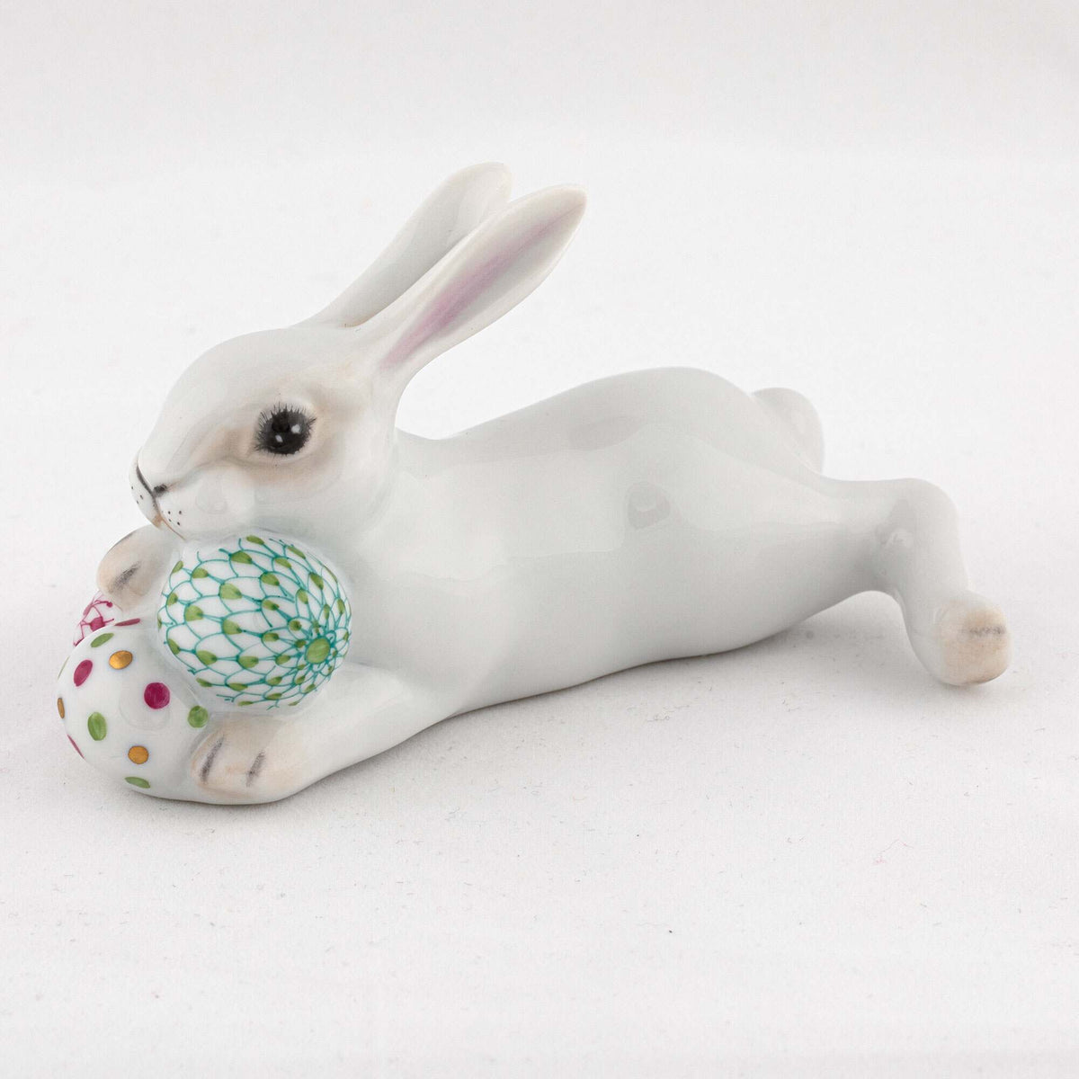 Herend Lying Bunny with Eggs Figurine, alternate view