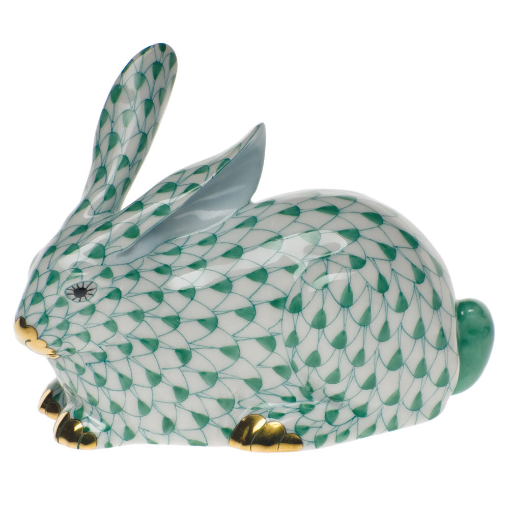 Herend Lying Rabbit Figurine porcelain figurine painted in the Green fishnet pattern