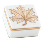 Butterscotch fishnet Maple Leaf Box figurine, hand-painted Herend porcelain with 24k gold accents