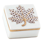 Chocolate fishnet Maple Leaf Box figurine, hand-painted Herend porcelain with 24k gold accents
