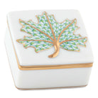 Herend Maple Leaf Box porcelain figurine painted in the Key Lime fishnet pattern