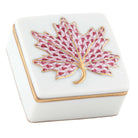 Herend Maple Leaf Box porcelain figurine painted in the Raspberry fishnet pattern