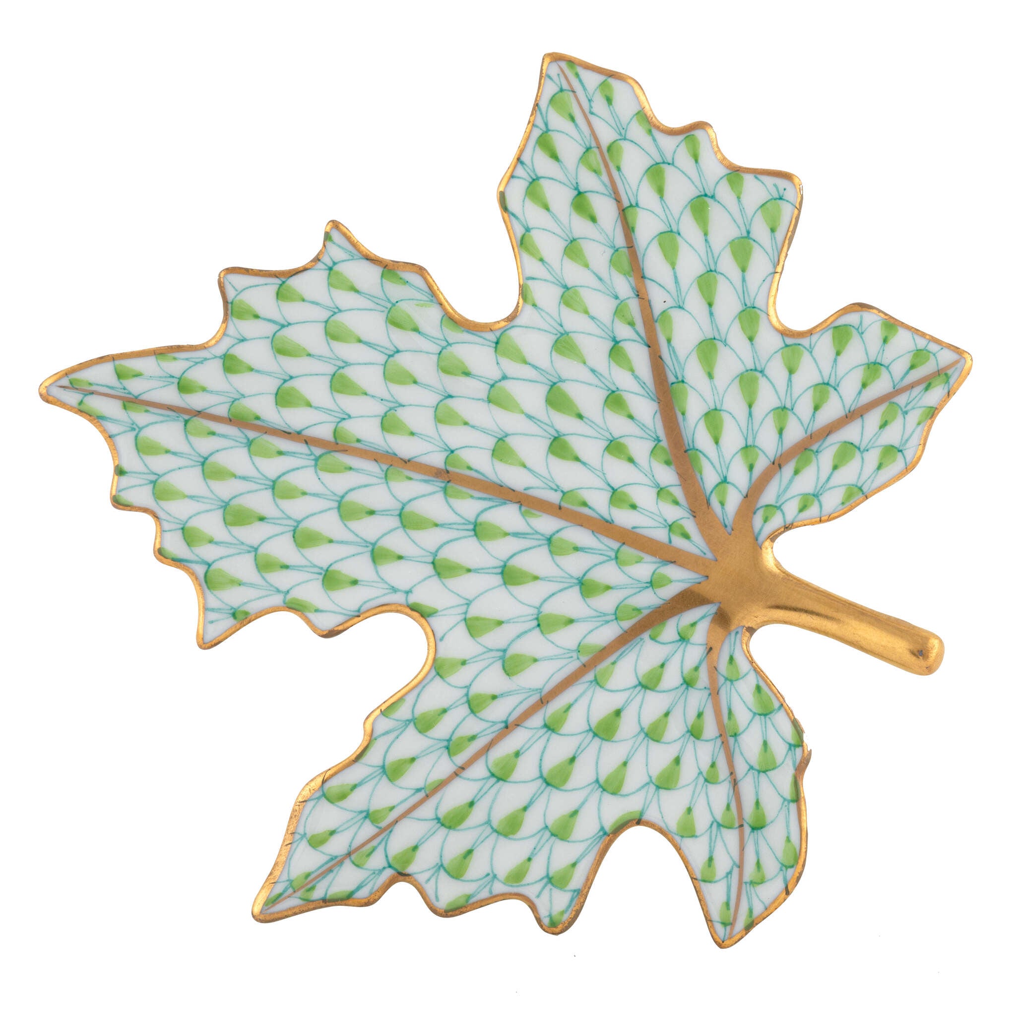 Herend Maple Leaf Figurine porcelain figurine painted in the Key Lime fishnet pattern