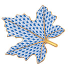 Sapphire fishnet Maple Leaf Figurine figurine, hand-painted Herend porcelain with 24k gold accents