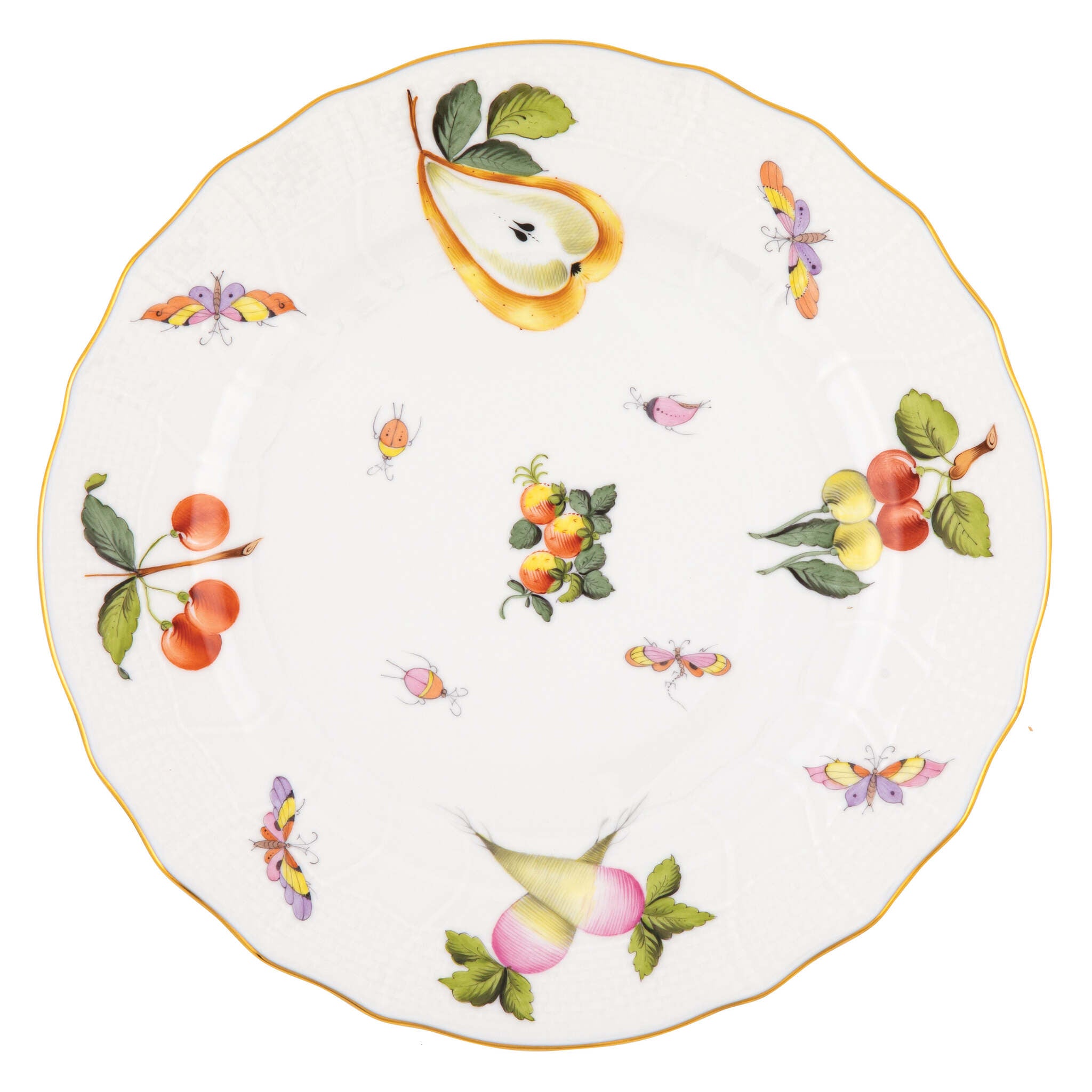 Hand-painted Herend Market Garden Dinner Plate in fine porcelain, 10.5in D, on a white background