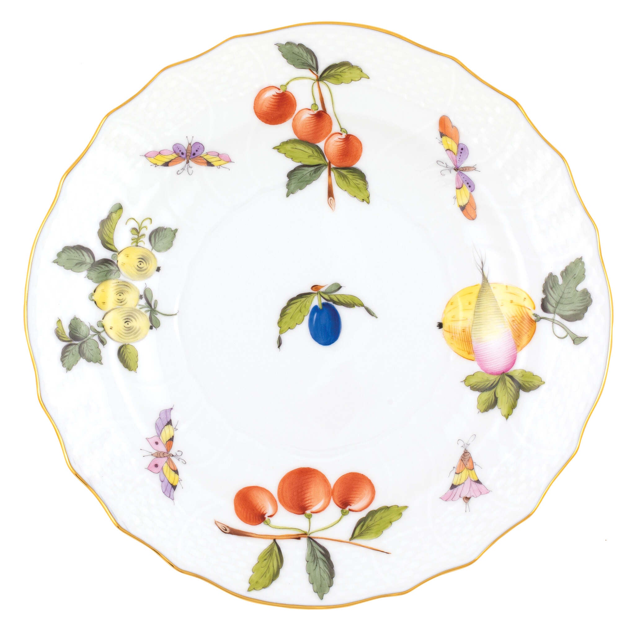 Hand-painted Herend Market Garden Salad Plate in fine porcelain, 7.5in D, on a white background