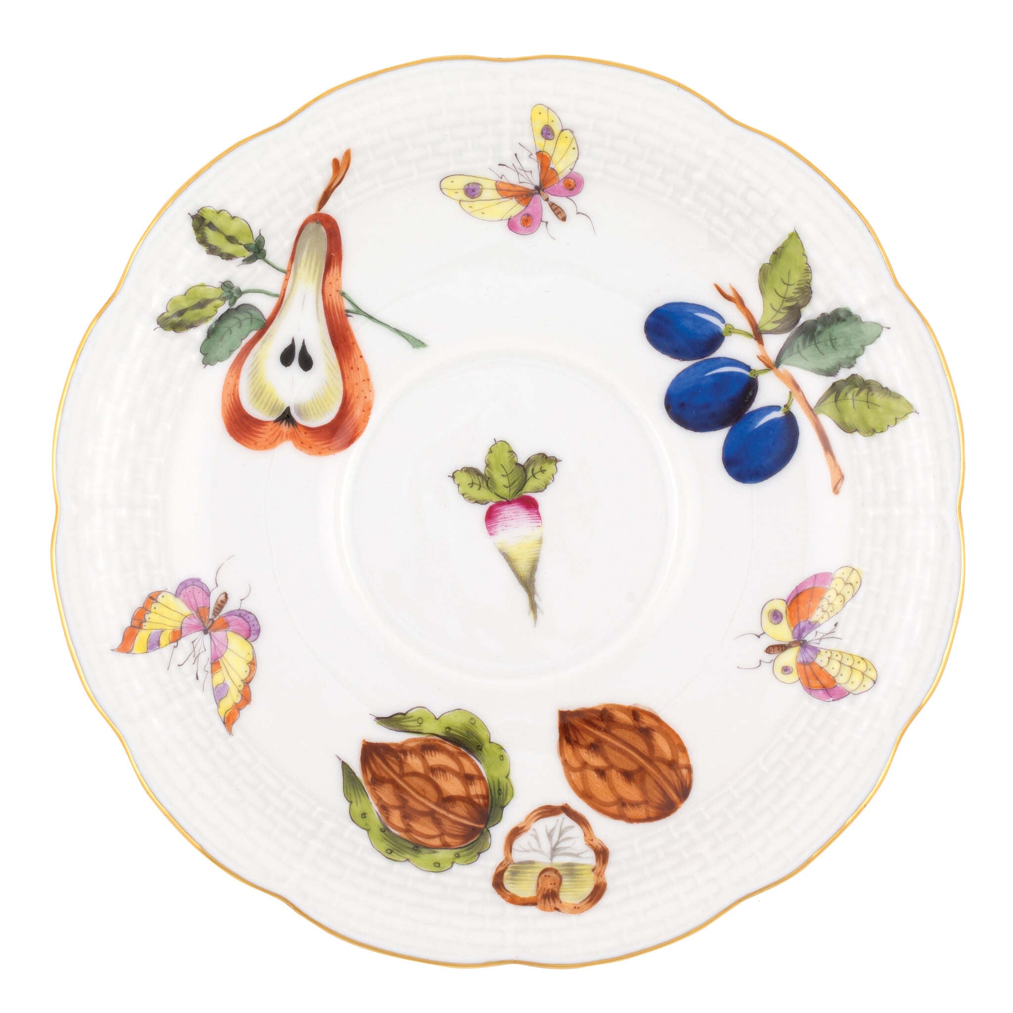 Hand-painted Herend Market Garden Tea Saucer Cup & Saucer Set in fine porcelain, 6in D, on a white background