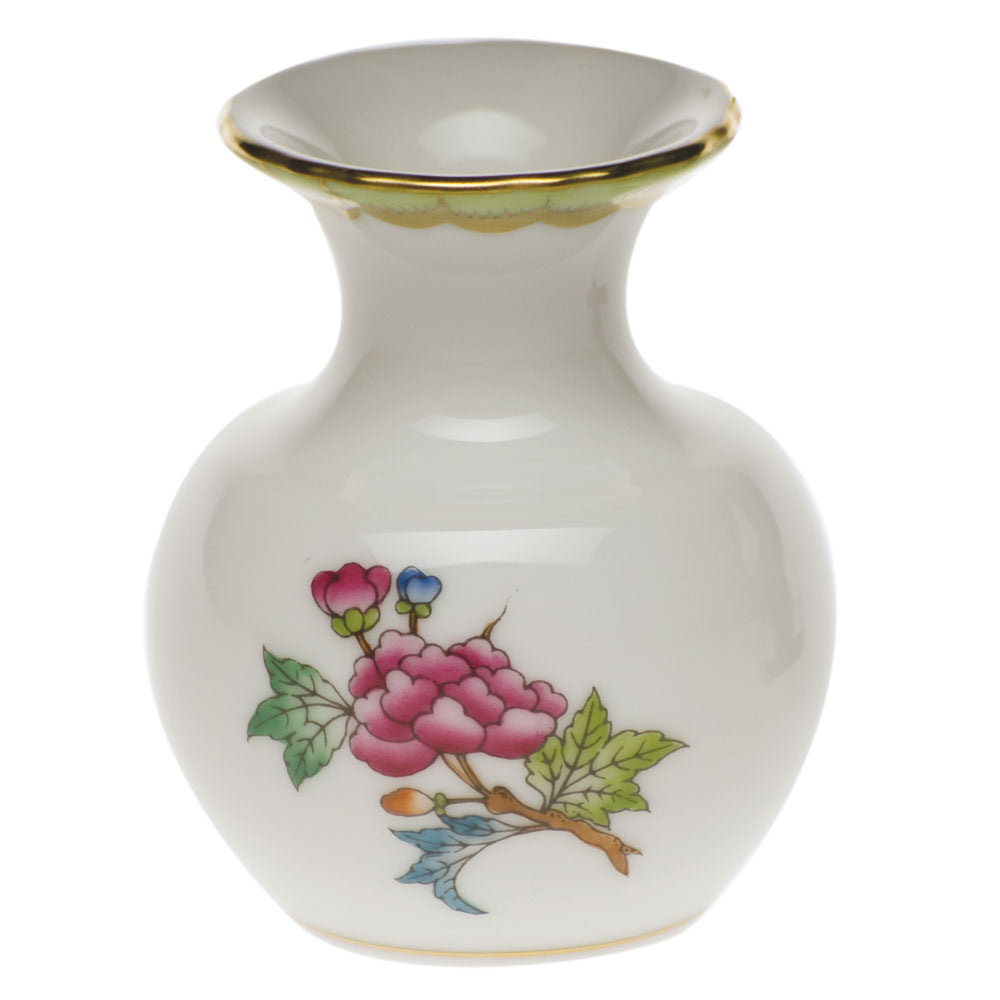 Hand-painted Herend Medium Bud Vase with Lip in fine porcelain, 2.25in L X 2.25in W X 2.75in H, on a white background