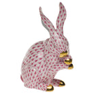 Medium Bunny with Paws Up Figurine in hand-painted Raspberry porcelain by Herend of Hungary