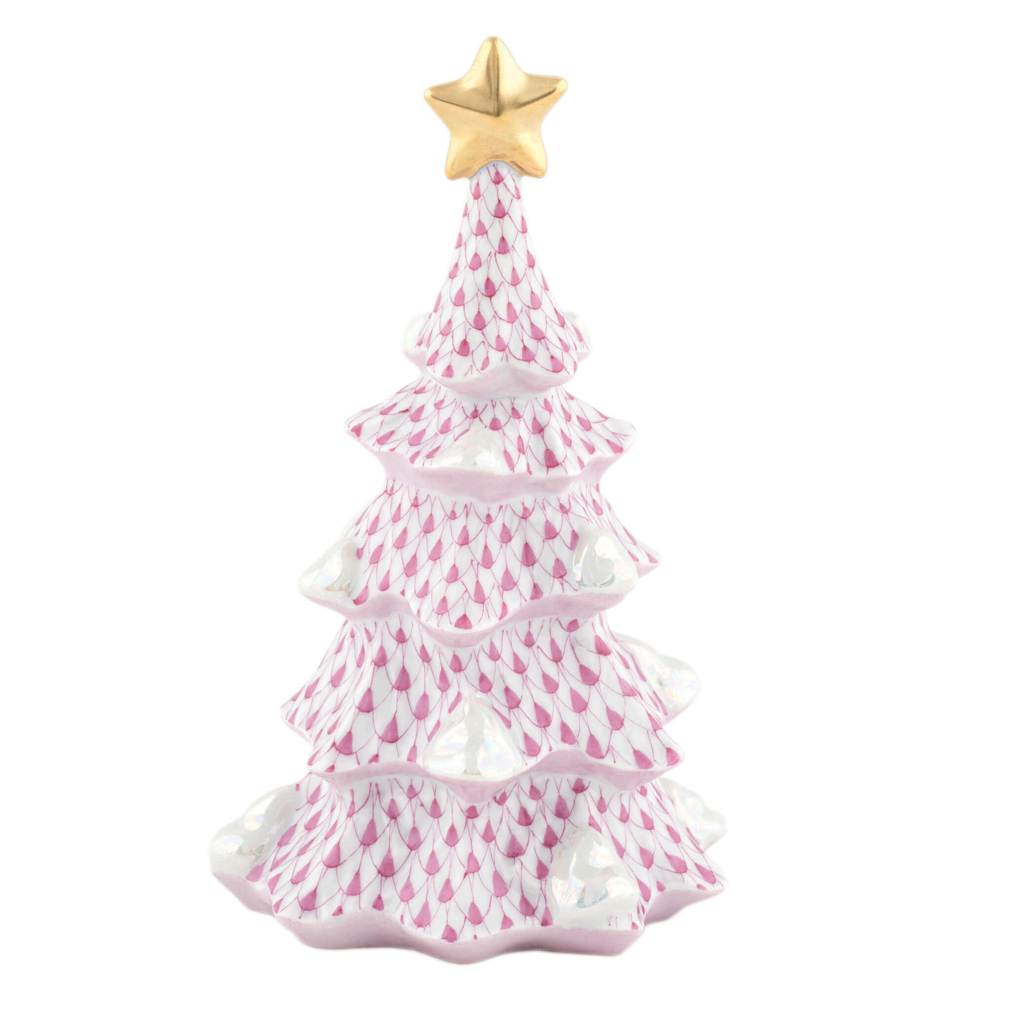 Herend Medium Christmas Tree in Raspberry - Hand-painted Hungarian porcelain figurine