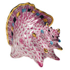Hand-painted Herend Medium Conch Shell Figurine in Raspberry fishnet porcelain on a white background