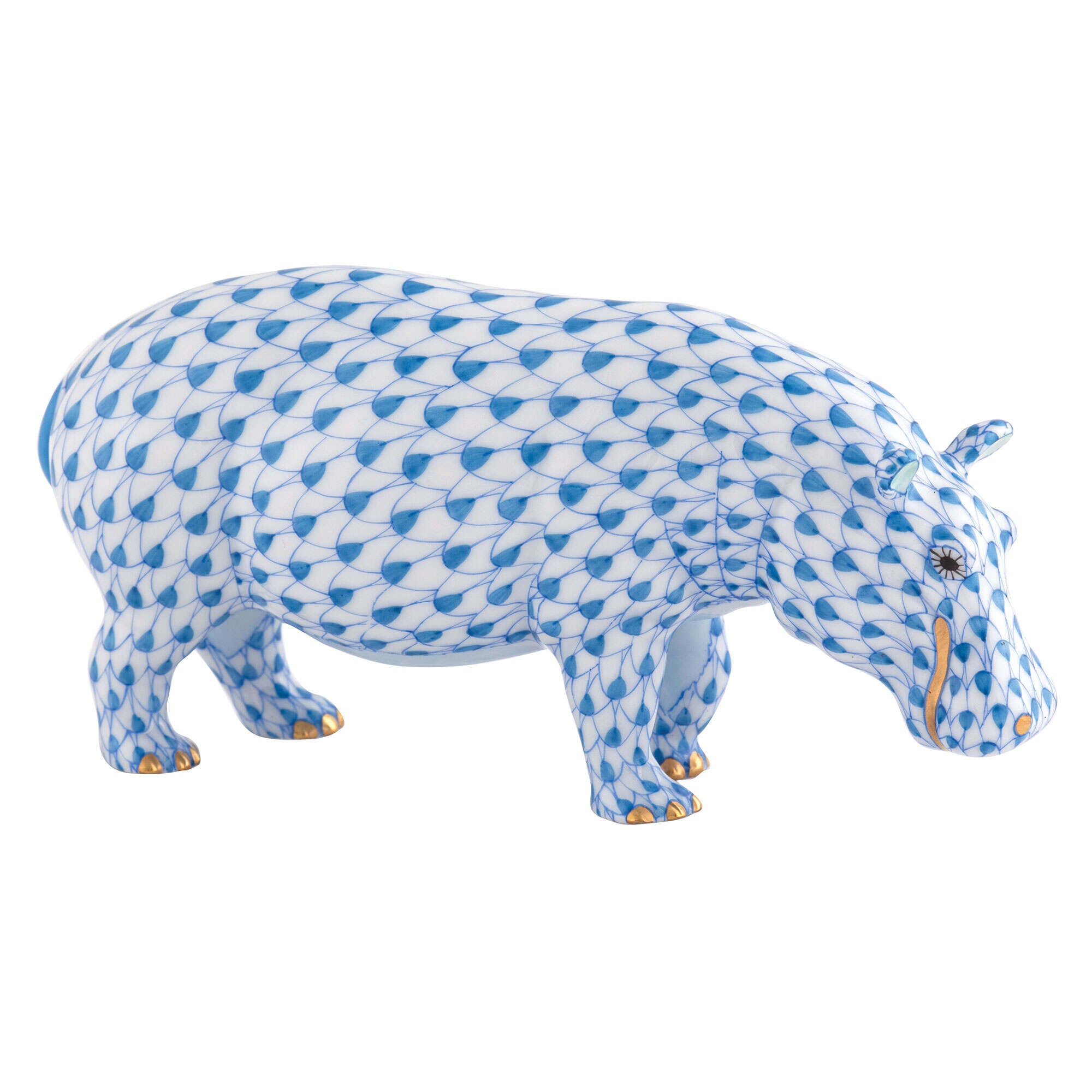 Medium Hippopotamus Figurine in hand-painted Blue porcelain by Herend of Hungary