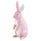 Herend Medium Standing Rabbit Figurine porcelain figurine painted in the Raspberry fishnet pattern