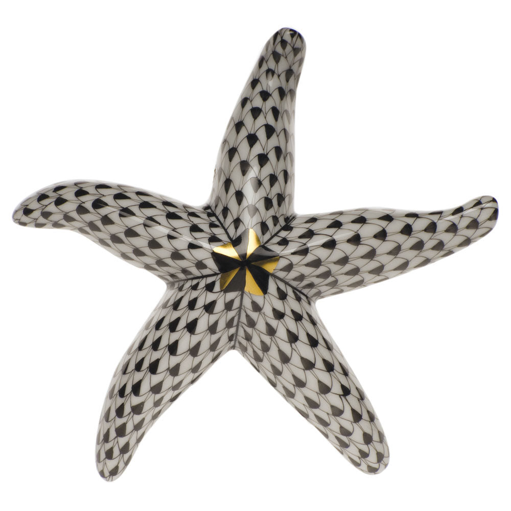 Medium Starfish Figurine in hand-painted Black porcelain by Herend of Hungary