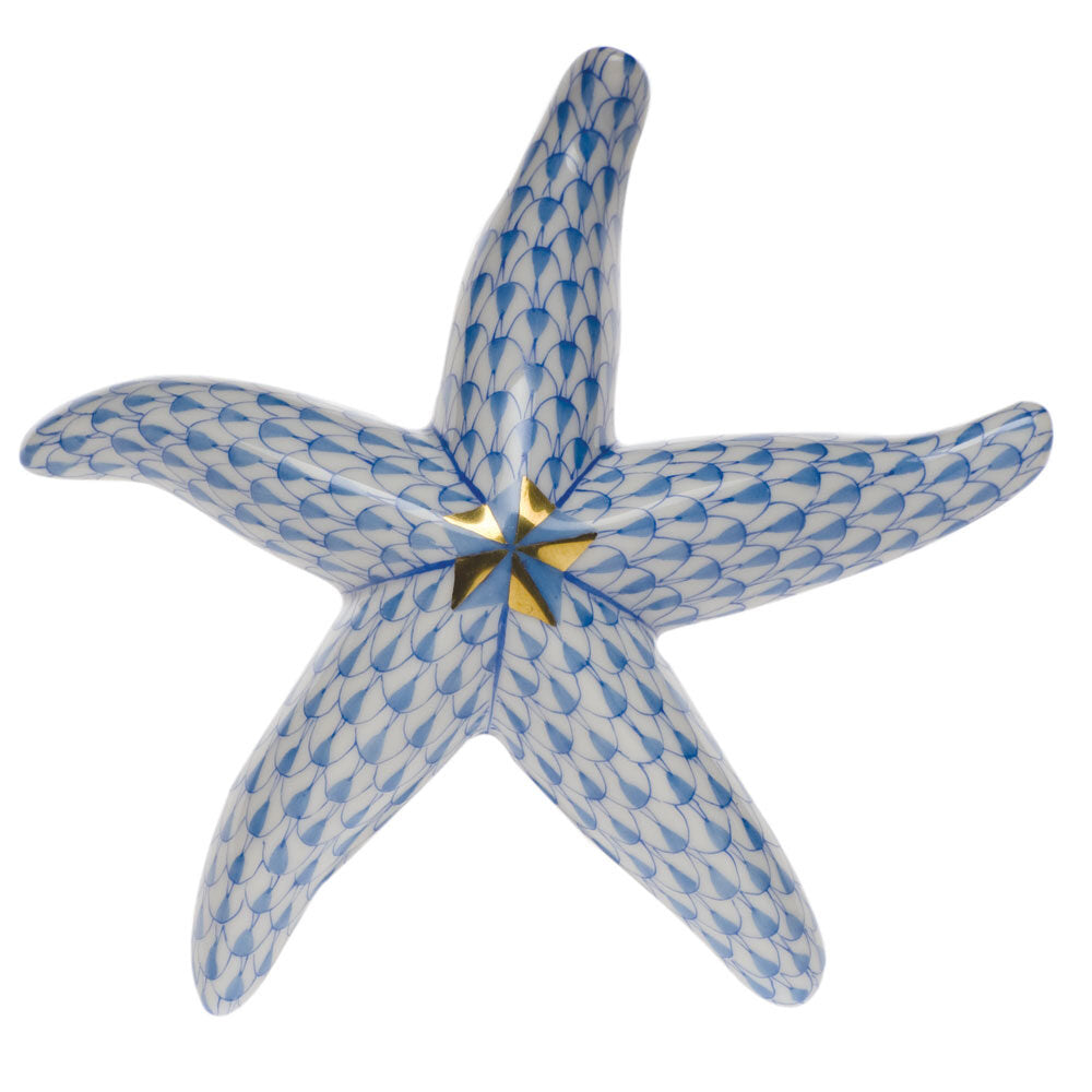 Herend Medium Starfish Figurine porcelain figurine painted in the Blue fishnet pattern