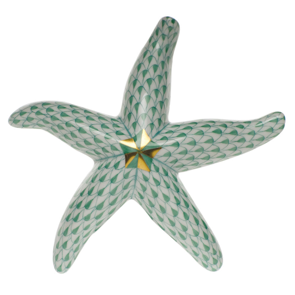 Green fishnet Medium Starfish Figurine figurine, hand-painted Herend porcelain with 24k gold accents