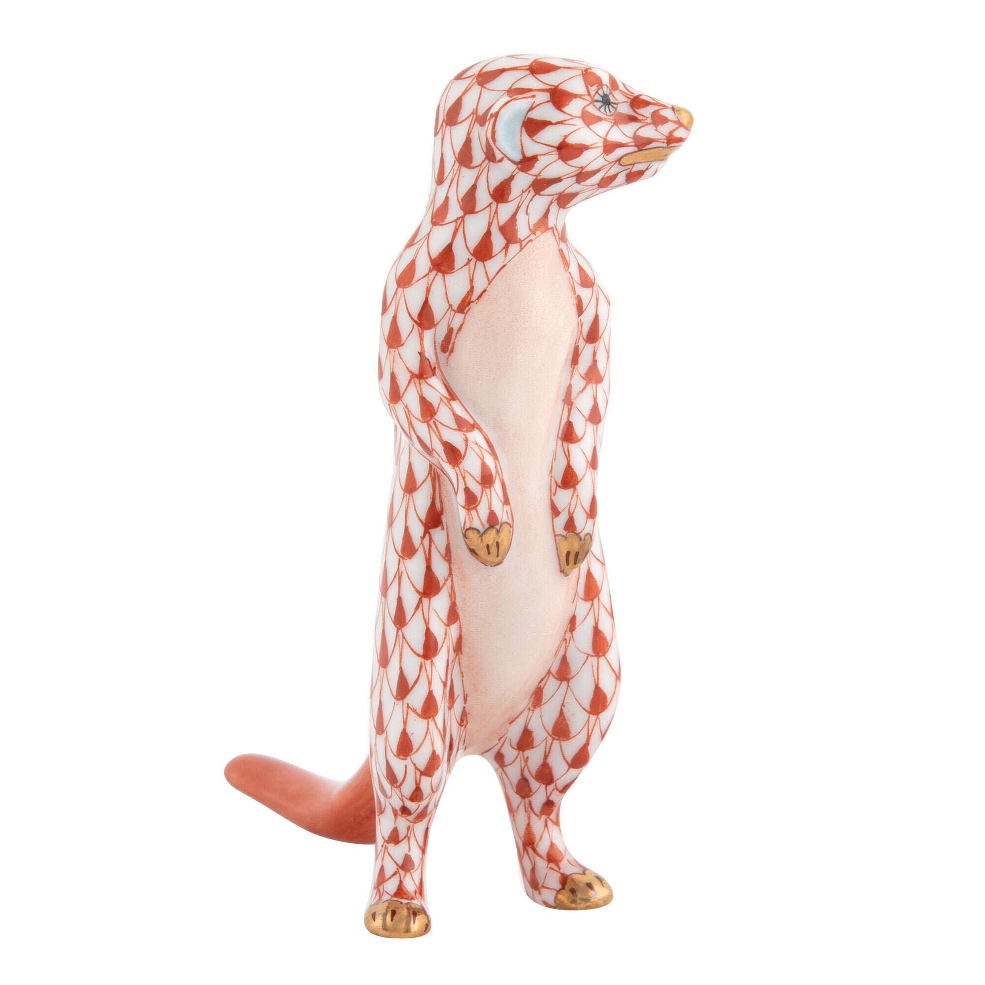 Meerkat Figurine in hand-painted Rust porcelain by Herend of Hungary