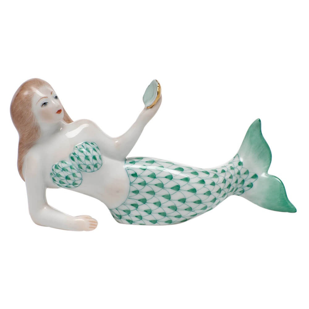 Herend Mermaid Figurine porcelain figurine painted in the Green fishnet pattern