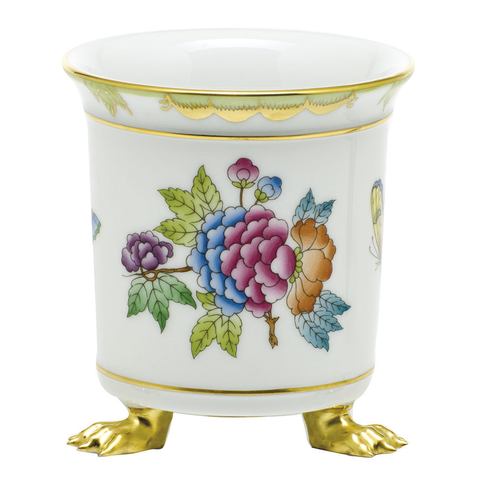 Hand-painted Herend Mini Cachepot with Feet in fine porcelain, 3.75in L X 4in H, on a white background