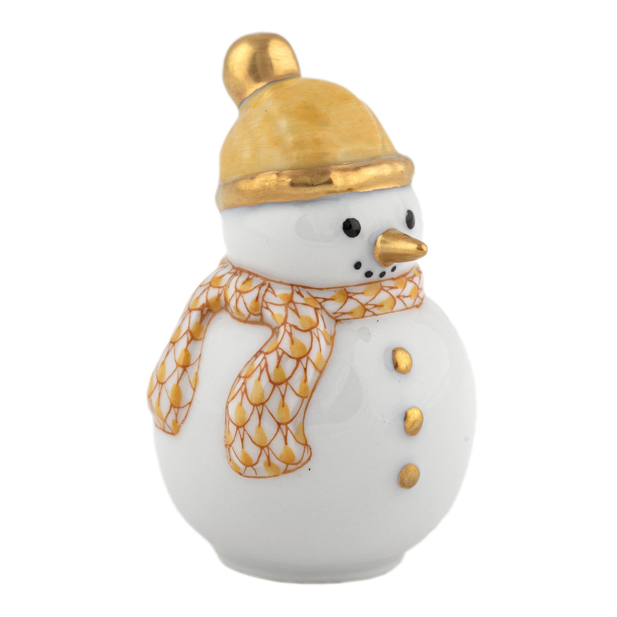 Mini Snowman Figurine in hand-painted Butterscotch porcelain by Herend of Hungary