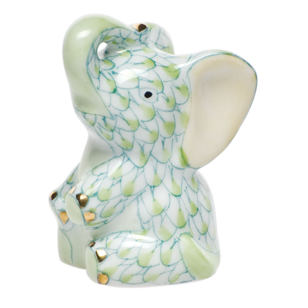 Miniature Baby Elephant Figurine in hand-painted Key Lime porcelain by Herend of Hungary