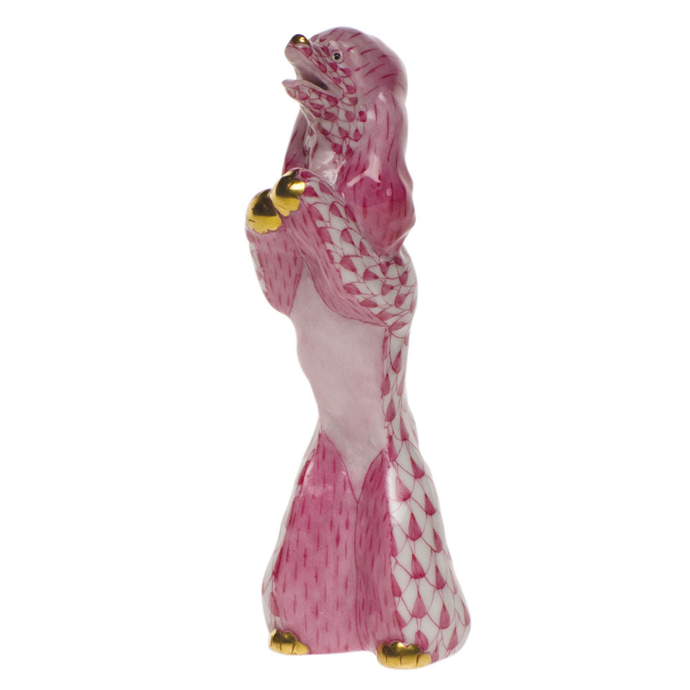 Miniature Begging Poodle Figurine in hand-painted Raspberry porcelain by Herend of Hungary
