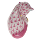 Raspberry fishnet Miniature Cat Figurine figurine, hand-painted Herend porcelain with 24k gold accents