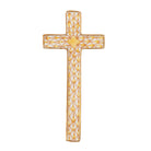 Herend Miniature Cross figurine in Butterscotch with warm butterscotch yellow fishnet pattern with gold accents on a white background