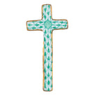Herend Miniature Cross figurine in Green with green fishnet pattern with gold accents on a white background