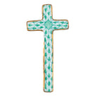 Hand-painted Herend Miniature Cross Figurine in Green fishnet porcelain on a white background
