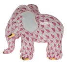 Hand-painted Herend Miniature Elephant Figurine in Raspberry fishnet porcelain on a white background