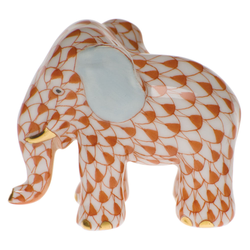 Herend Miniature Elephant Figurine porcelain figurine painted in the Rust fishnet pattern