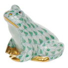 Hand-painted Herend Miniature Frog Figurine in Green fishnet porcelain on a white background