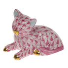 Herend Miniature Kitten Figurine porcelain figurine painted in the Raspberry fishnet pattern