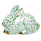 Herend Miniature Lying Rabbit Figurine porcelain figurine painted in the Key Lime fishnet pattern