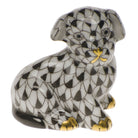 Hand-painted Herend Miniature Puppy Figurine in Black fishnet porcelain on a white background