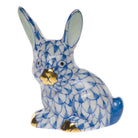 Blue fishnet Miniature Rabbit Figurine figurine, hand-painted Herend porcelain with 24k gold accents