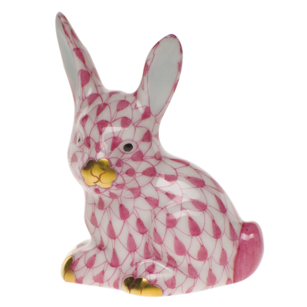 Herend Miniature Rabbit Figurine porcelain figurine painted in the Raspberry fishnet pattern