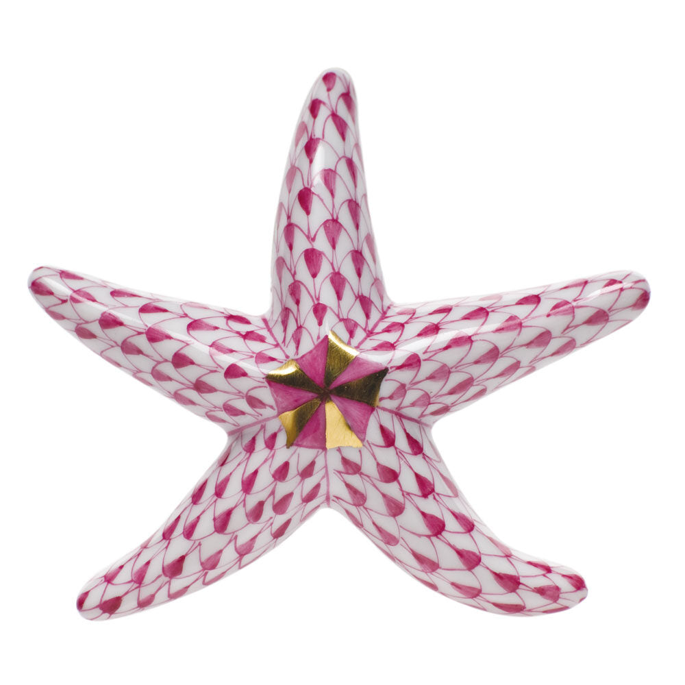 Miniature Starfish Figurine in hand-painted Raspberry porcelain by Herend of Hungary