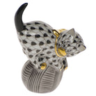 Black fishnet Mischievous Cat Figurine figurine, hand-painted Herend porcelain with 24k gold accents