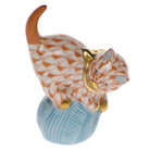 Rust fishnet Mischievous Cat Figurine figurine, hand-painted Herend porcelain with 24k gold accents