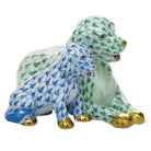 Hand-painted Herend Mommy and Me Figurine in Blue-Green fishnet porcelain on a white background