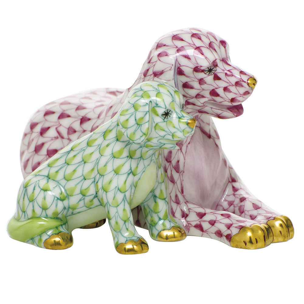 Mommy and Me Figurine in hand-painted Raspberry-Key Lime porcelain by Herend of Hungary