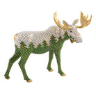 Herend Moose Figurine porcelain figurine painted in the Gold-Forest-Green fishnet pattern