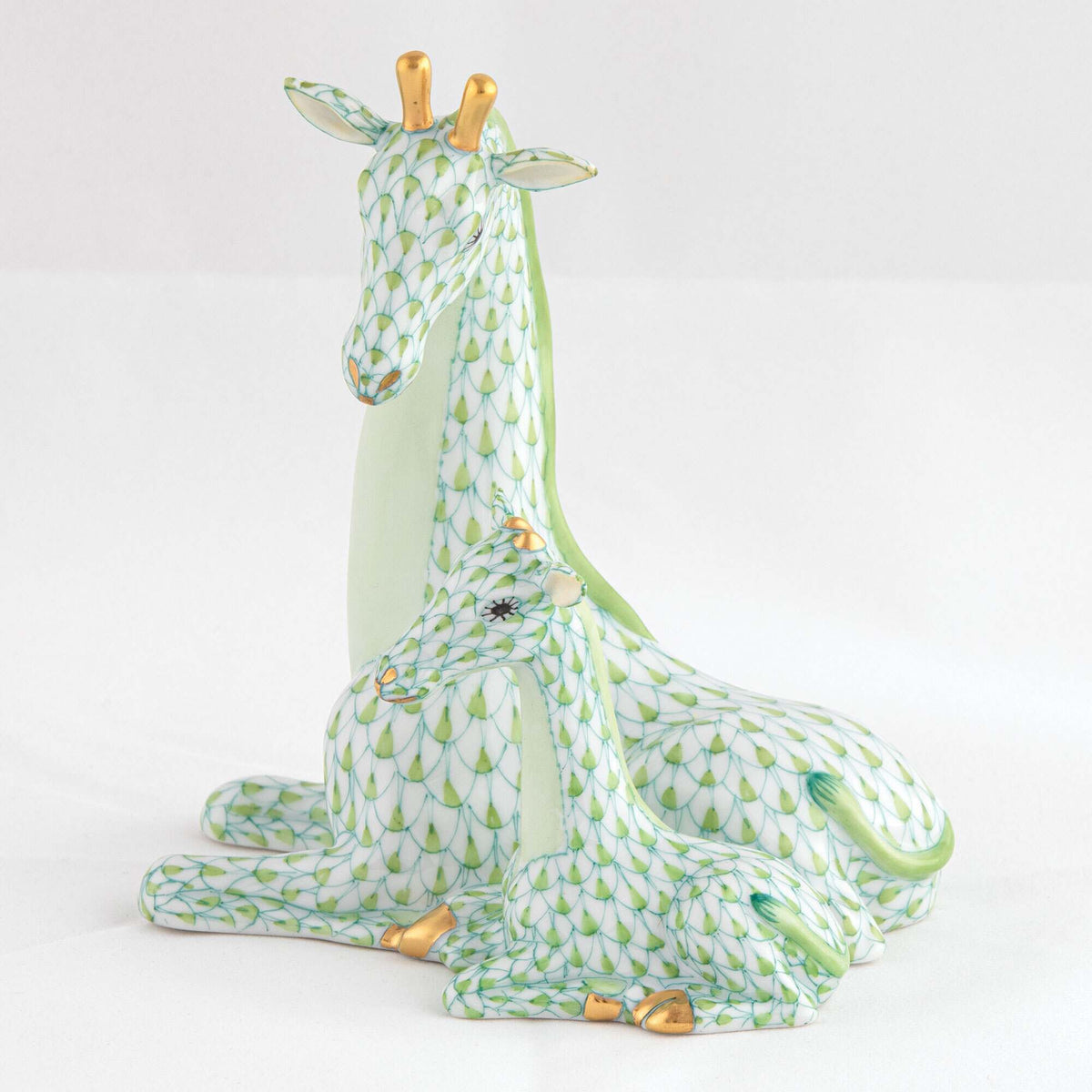 Herend Mother and Baby Giraffe Figurine – Key Lime, alternate view