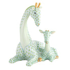 Herend Mother and Baby Giraffe Figurine porcelain figurine painted in the Key Lime fishnet pattern