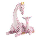 Raspberry fishnet Mother and Baby Giraffe Figurine figurine, hand-painted Herend porcelain with 24k gold accents