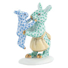 Herend Mother Bunny with Child Figurine porcelain figurine painted in the Green-Blue fishnet pattern