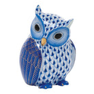Herend Mother Owl Figurine porcelain figurine painted in the Sapphire fishnet pattern