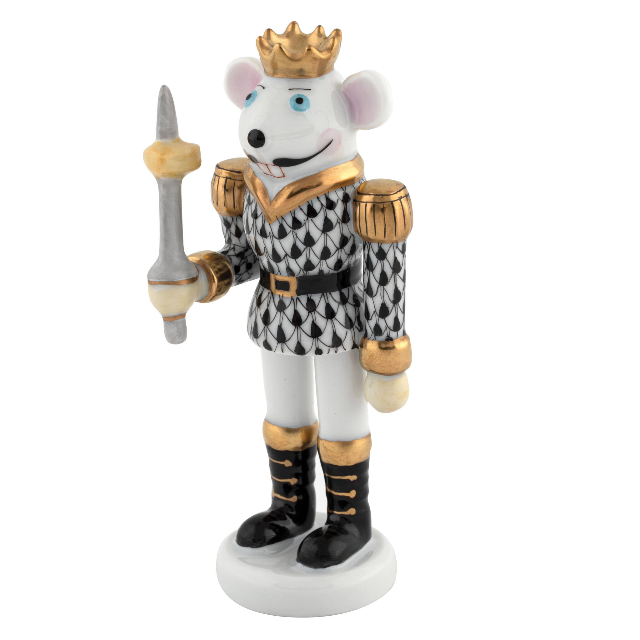 Mouse King Nutcracker Figurine in hand-painted Black porcelain by Herend of Hungary